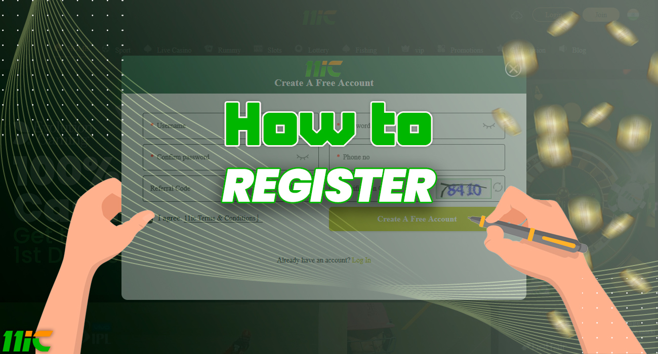 Step-by-step instructions for registering on the 11ic casino website.